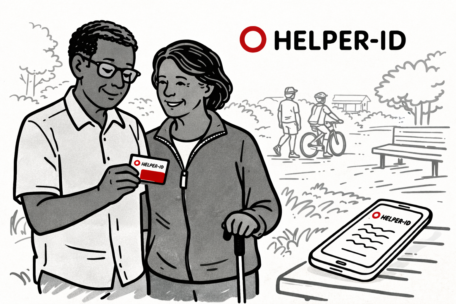 Two community members holding a Helper-ID card